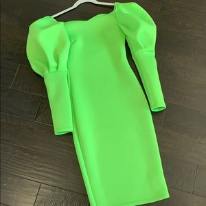 Neon balloon sleeve tube dress